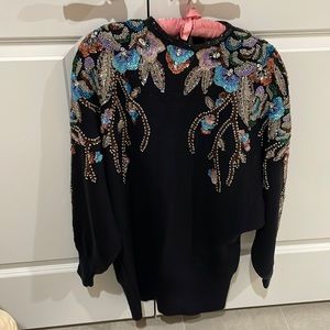 Vintage Black Sweater with Jewel Toned Sequins. Size M